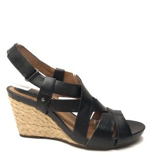 CLARKS Artisan Black Leather Wedges 6.5